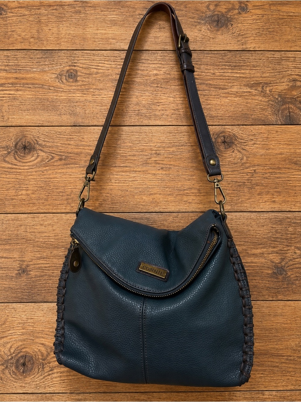 CHALA Navy Blue Pebbled Faux Leather Crossbody Shoulder Bag